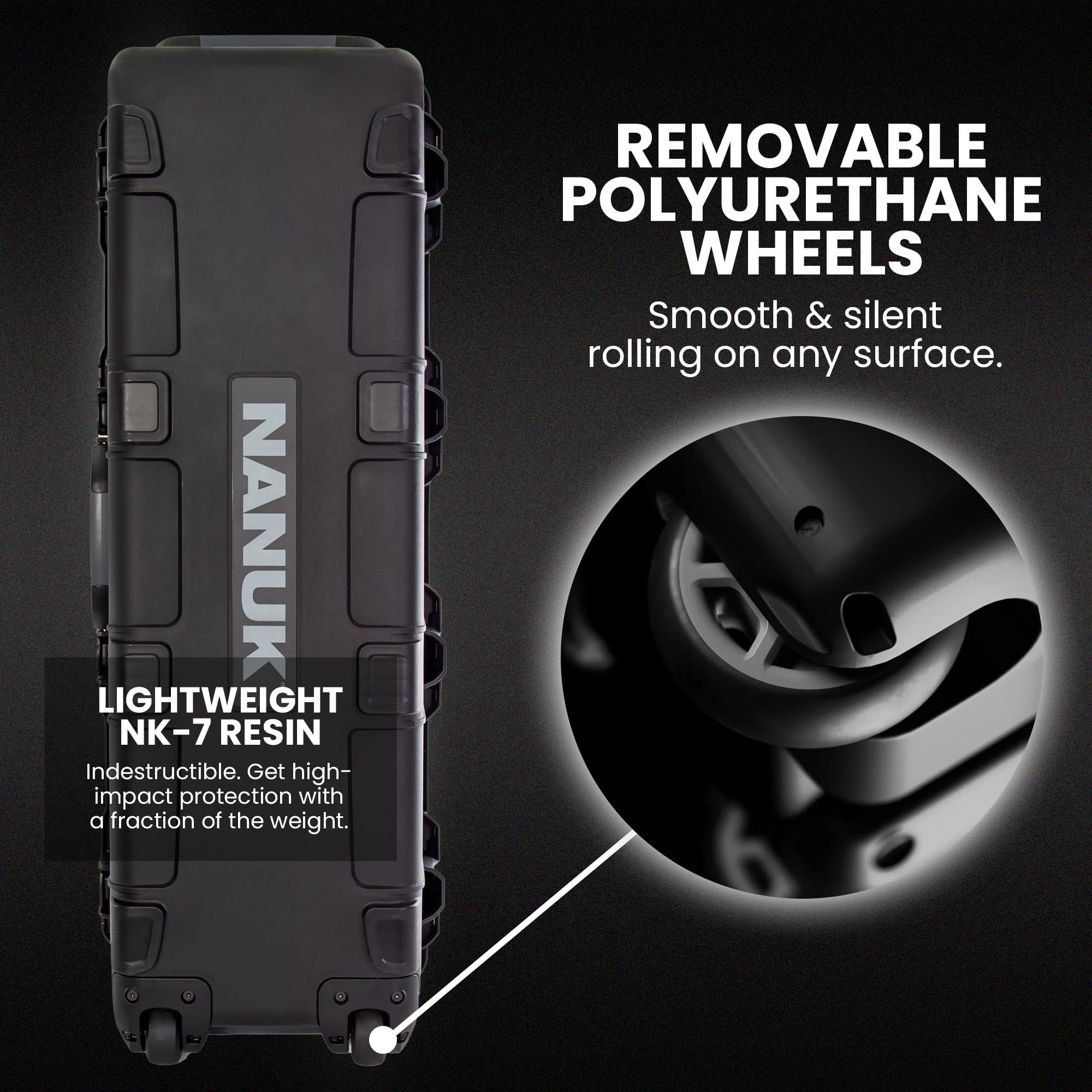 NANUK 988 Hard Case 45” with Wheels & Customizable Foam Insert, IP67 Waterproof & Crushproof, Rugged Construction for Ultimate Protection, Made in North America – Black (44.9” x 16.3” x 13.6”)