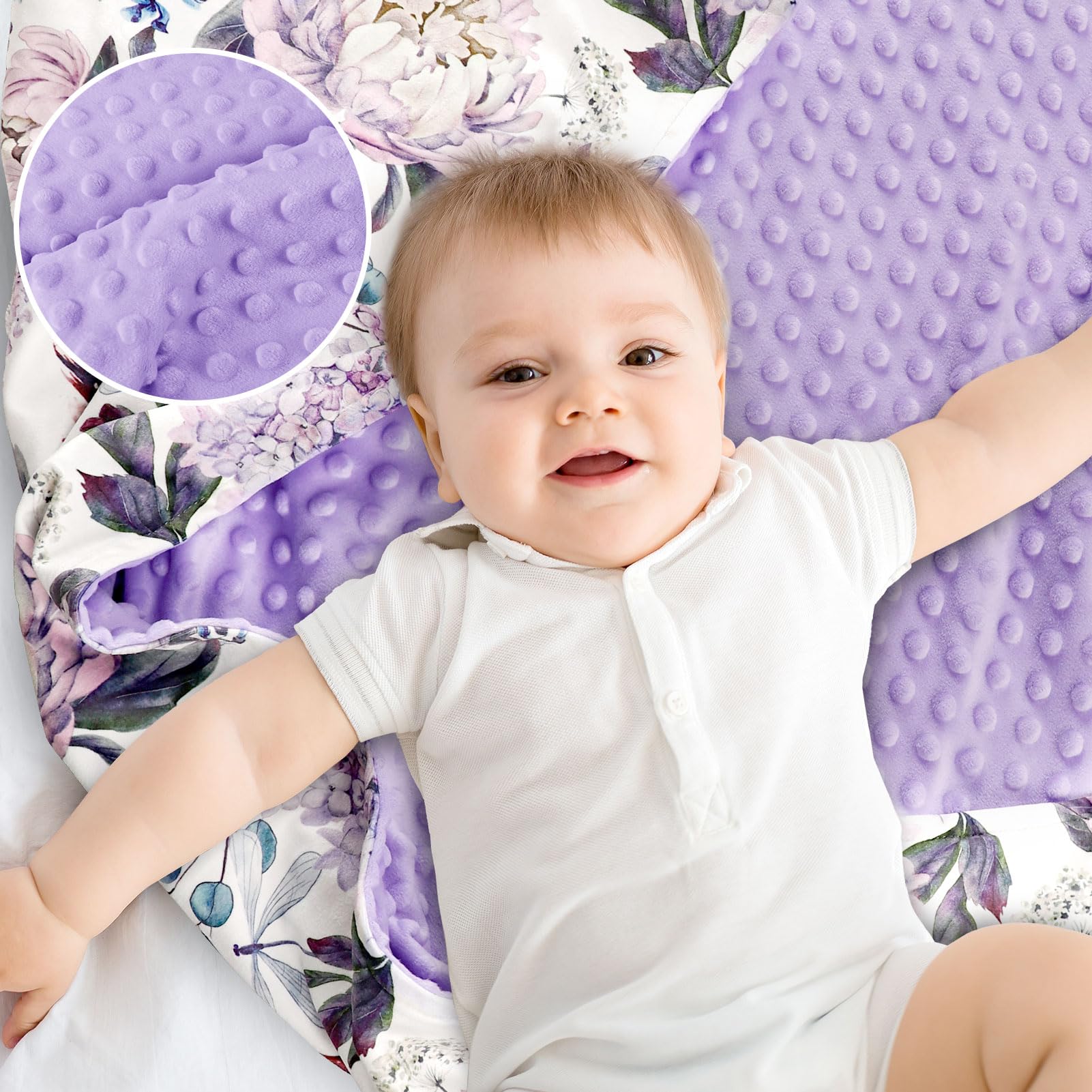 Personalized Baby Blanket With Name - Floral Rose Minky Blanket For Girls, Soft Plush Custom Blanket Gift
