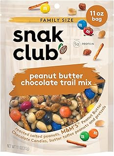 Snak Club Peanut Butter Chocolate Trail Mix with Peanuts, Peanut Butter M&M’S, Toffee Peanuts, and Pretzels, 11 oz Resealable Bag