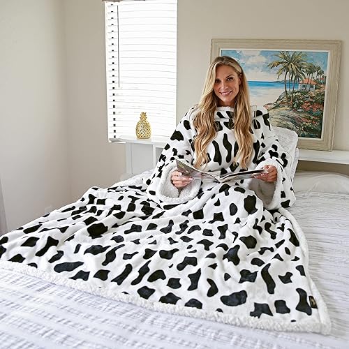 Miniatura 5 de Tirrinia Manta Sherpa con mangas, manta de cuerpo completo, manta de lectura, manta acogedora, regalo para adultos, mujeres, hombres, mamá, abuela