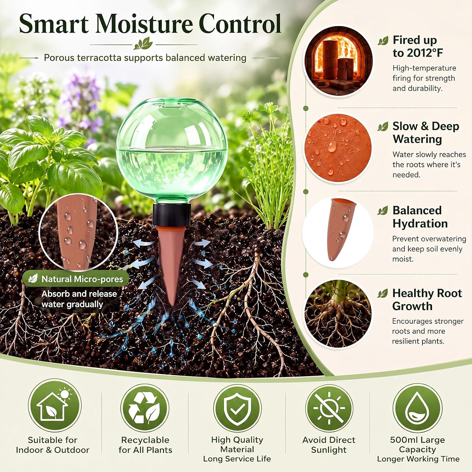 8 Pcs 17 oz Plant Watering Globes with Terracotta Self Watering Planter Insert Plastic Clear Self Water Bulbs for Indoor Outdoor Automatic Drip Irrigation Water Devices (Green) image 5