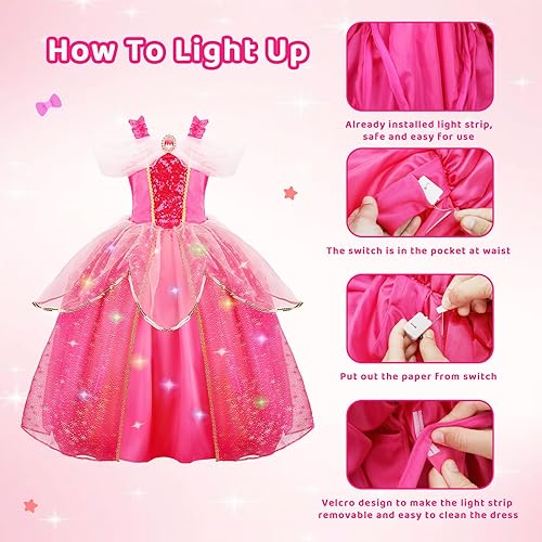 Miniatura 2 de Meland Vestidos de princesa para niñas, vestido de princesa iluminado para niñas de 3 a 10 años, disfraz para niñas, Halloween, cumpleaños