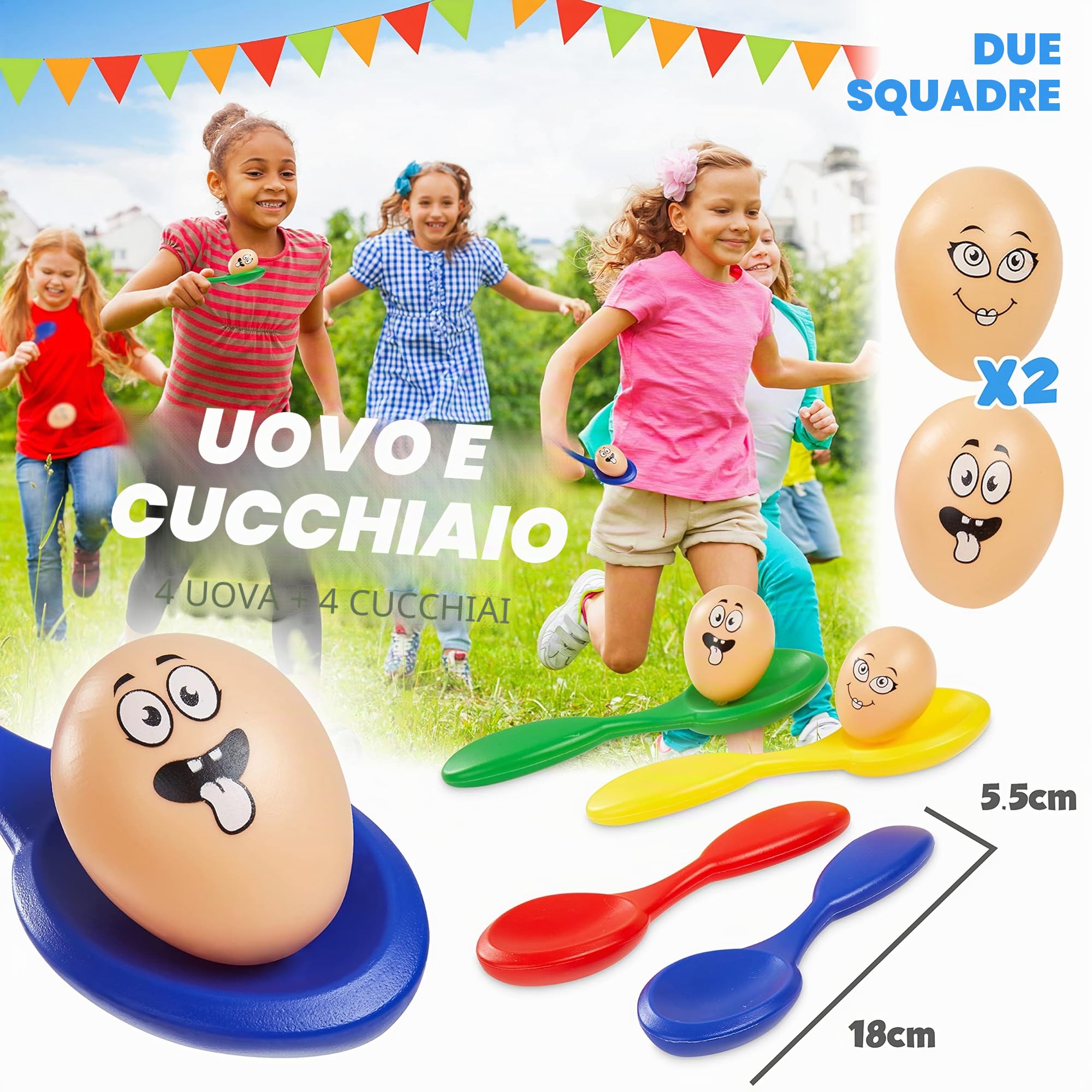 KreativeKraft Giochi da Esterno per Bambini Giardino Giochi per Feste Bambini Adulti Gioco Cucchiaio e Uovo Corsa Sacchi Lancio Degli Anelli (4 in 1 Set)