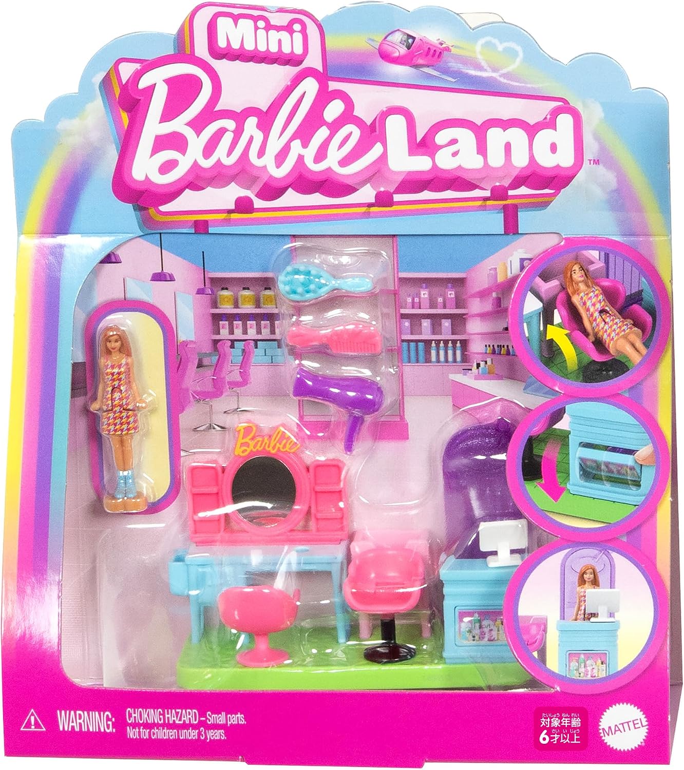 Парикмахерская Barbie Mini Barbie Land, Кукла-наряжалка и домик, Для ролевых игр, В комплекте с мини-куклой, Игровой набор, Для детей от 6 лет, Розовый JCR32 【6】Парикмахерская, фото 5