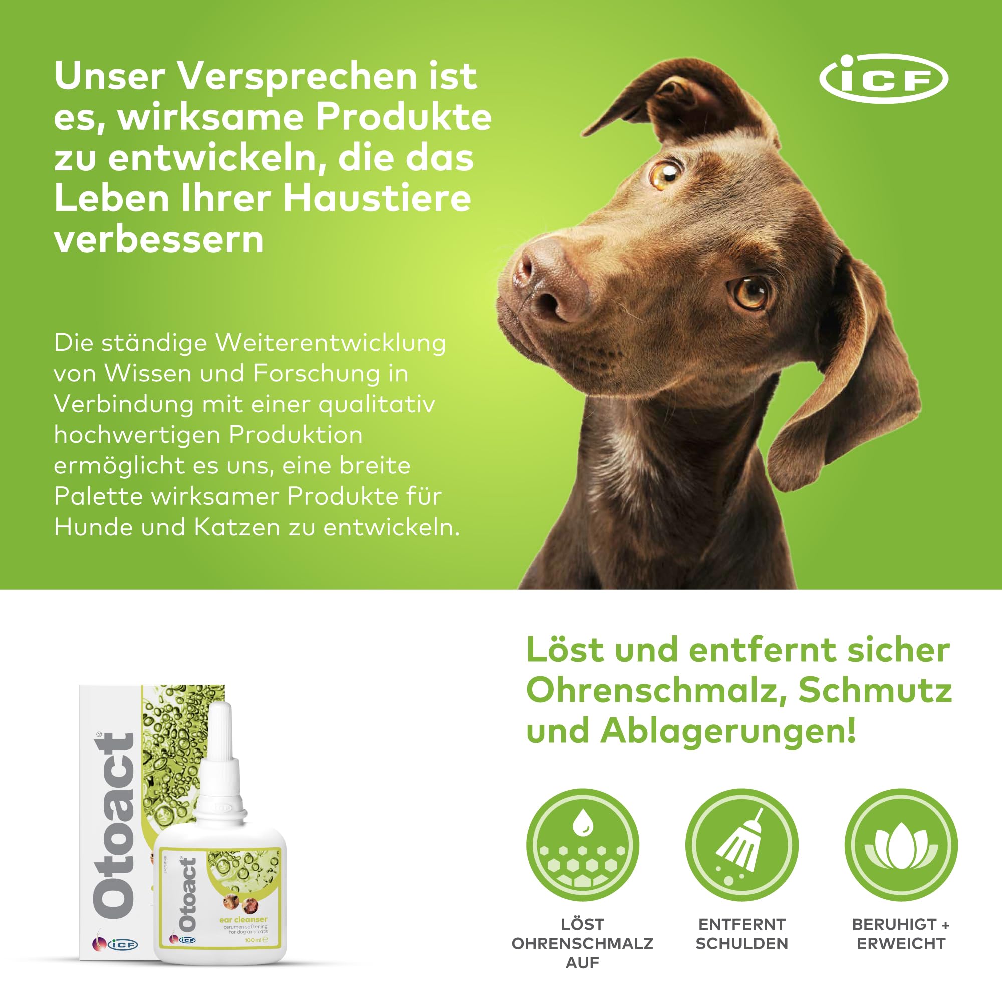 Otoact Ohrenreiniger für Hunde & Katzen | Sanfte Ohrreinigungslösung | Entfernt Ohrenschmalz & Unterstützt die Ohrenhygiene | Einfache Anwendung & Nicht reizend | 100ml