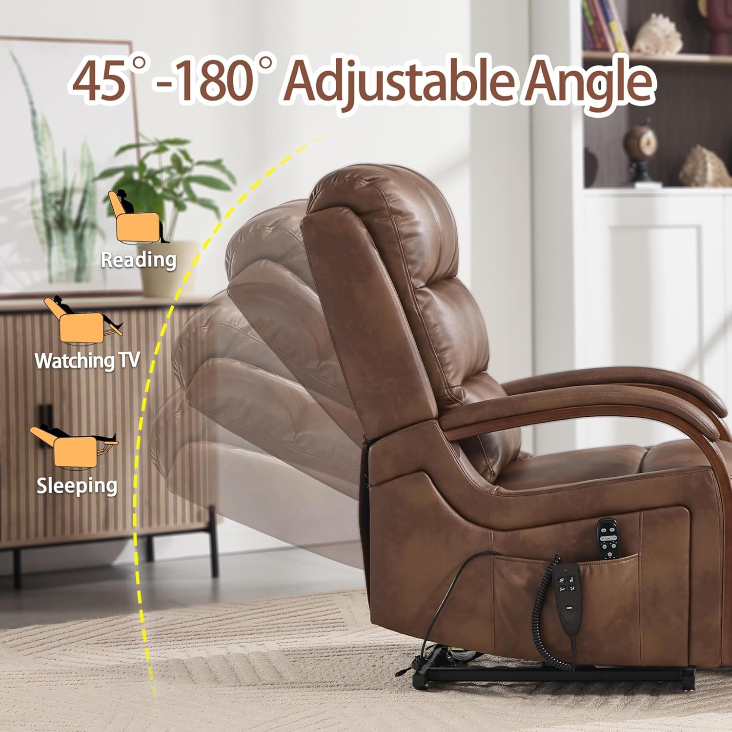 Standing Assistance Reclining Lay Flat Recliner with Solid Wood Dual Motor Lift ChairArmrest Chenille Fabric Gray Power Lift Recliner Chair for Elderly People with Vibration Massage and Heat