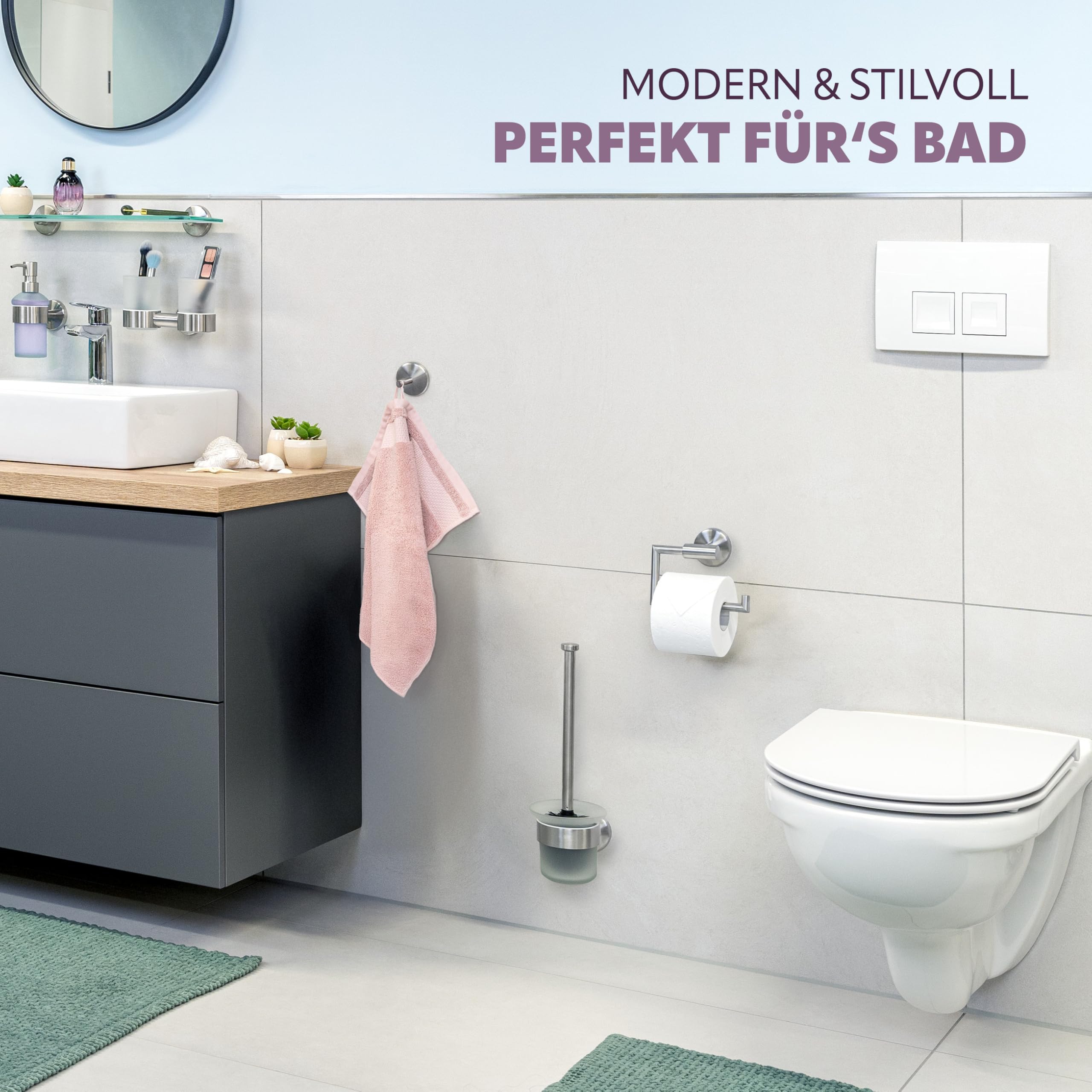 bremermann Bad-Serie Piazza - Badezimmer Zubehör-Set 3tlg. bestehend aus 1x Toilettenpapierhalter 1x Ersatzrollenhalter und 1x Handtuchhaken 2er Set, Badaccessoires aus Edelstahl matt