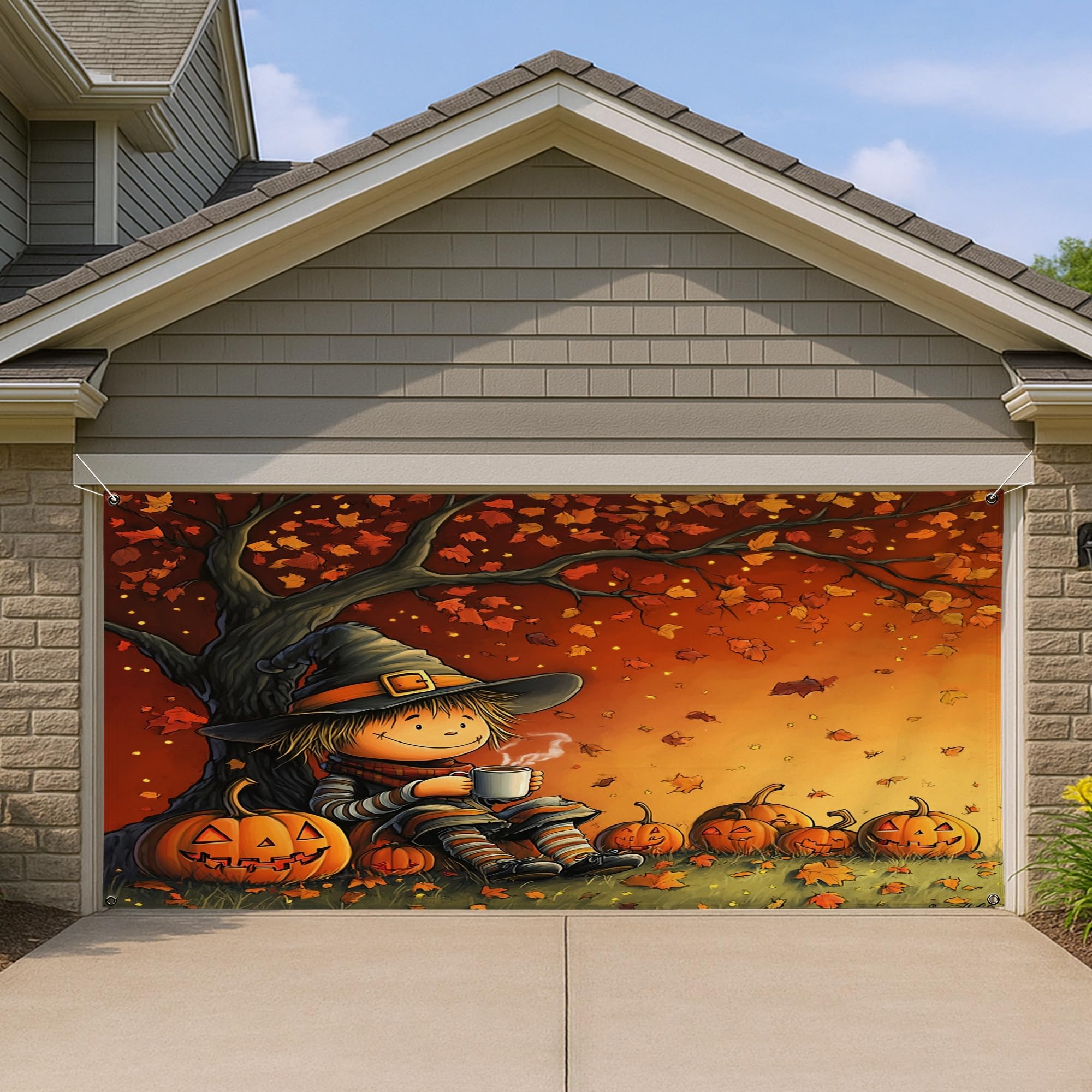 Couverture de porte de garage d'Halloween grand format 397 x 180 cm lavable et réutilisable