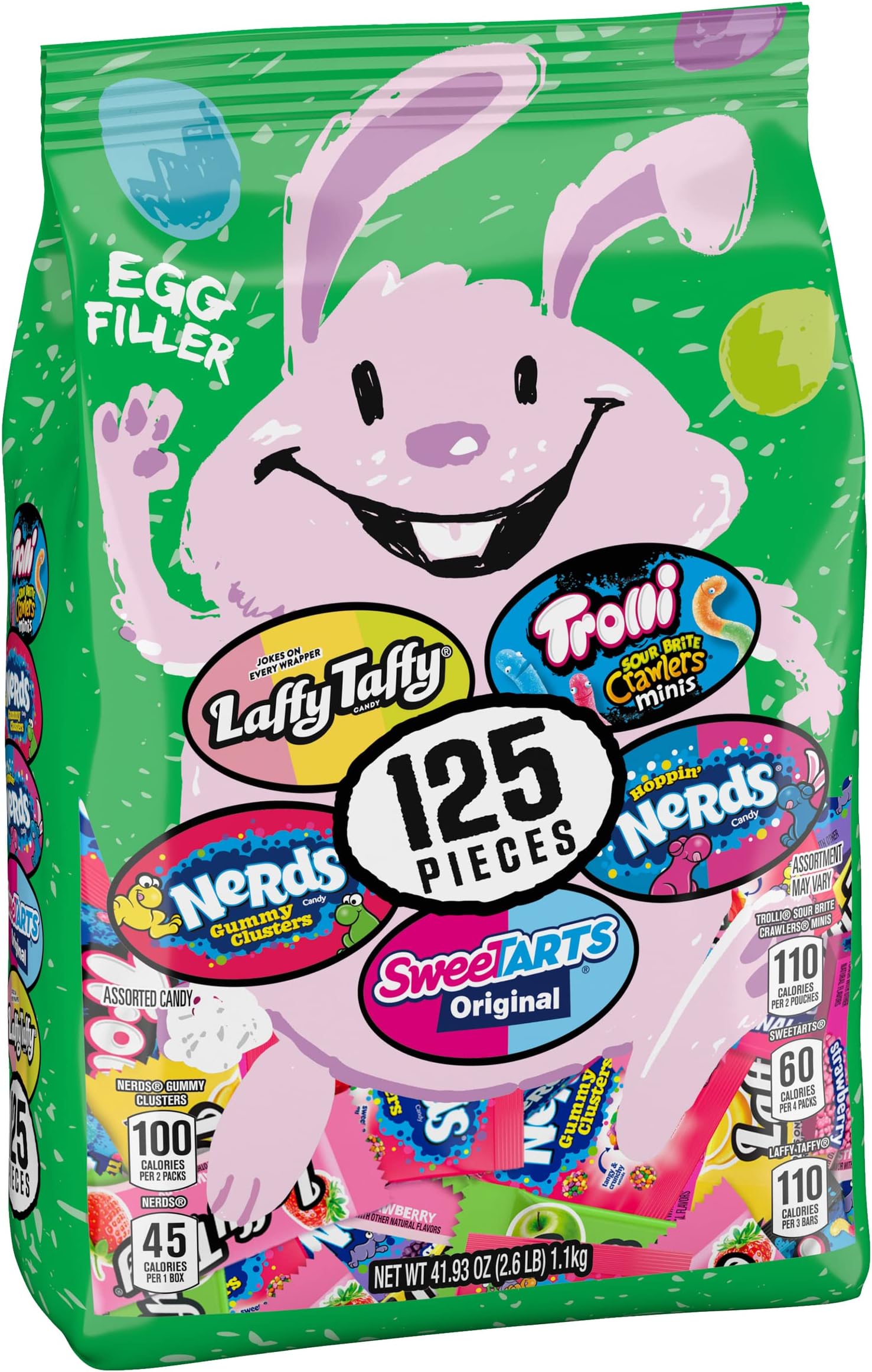 SweeTARTS, Trolli, Laffy Taffy & Nerds Easter Egg Filler Variety Bulk Bag, Springtime Easter Candy, 41.93 oz (125 Individually Wrapped Pieces)