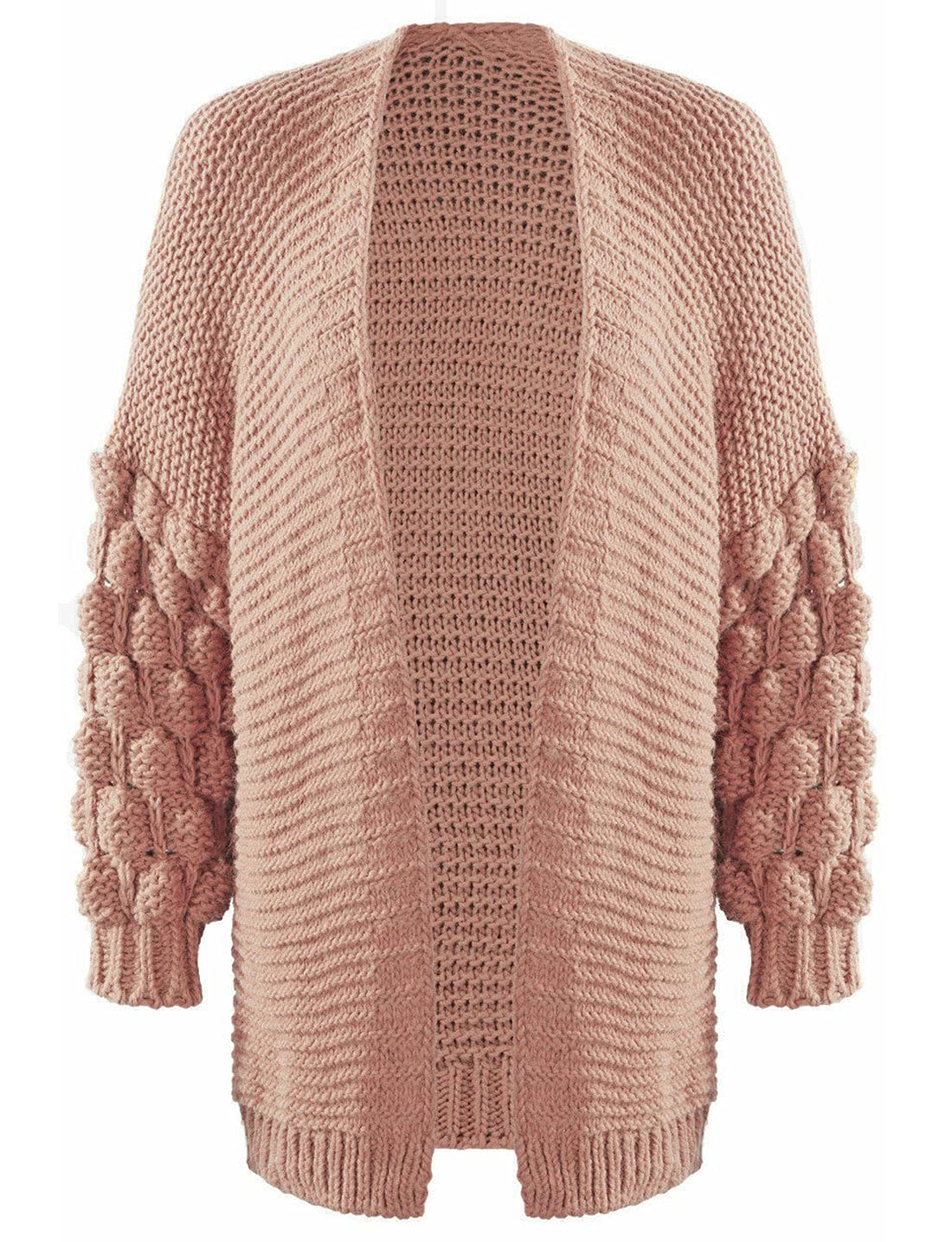 FAIRY BOUTIQUE Womens Chunky Knitted Oversized Baggy Cardigan Bubbles Bobble Sleeve Open Front Cardigan (Rose Pink UK 12-14)