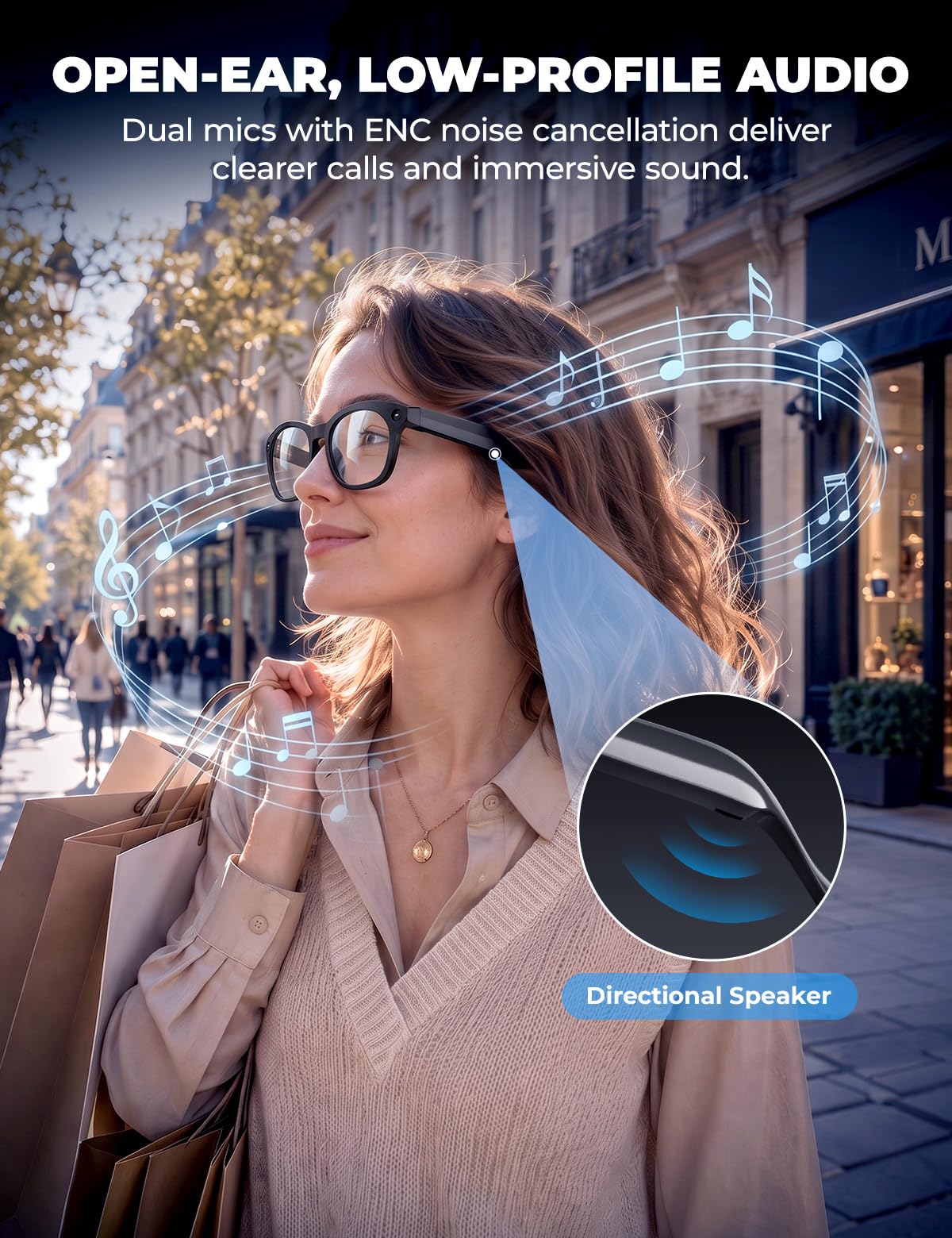 Lunettes intelligentes AI, enregistrement vidéo HD 4K et lunettes de sport Bluetooth
