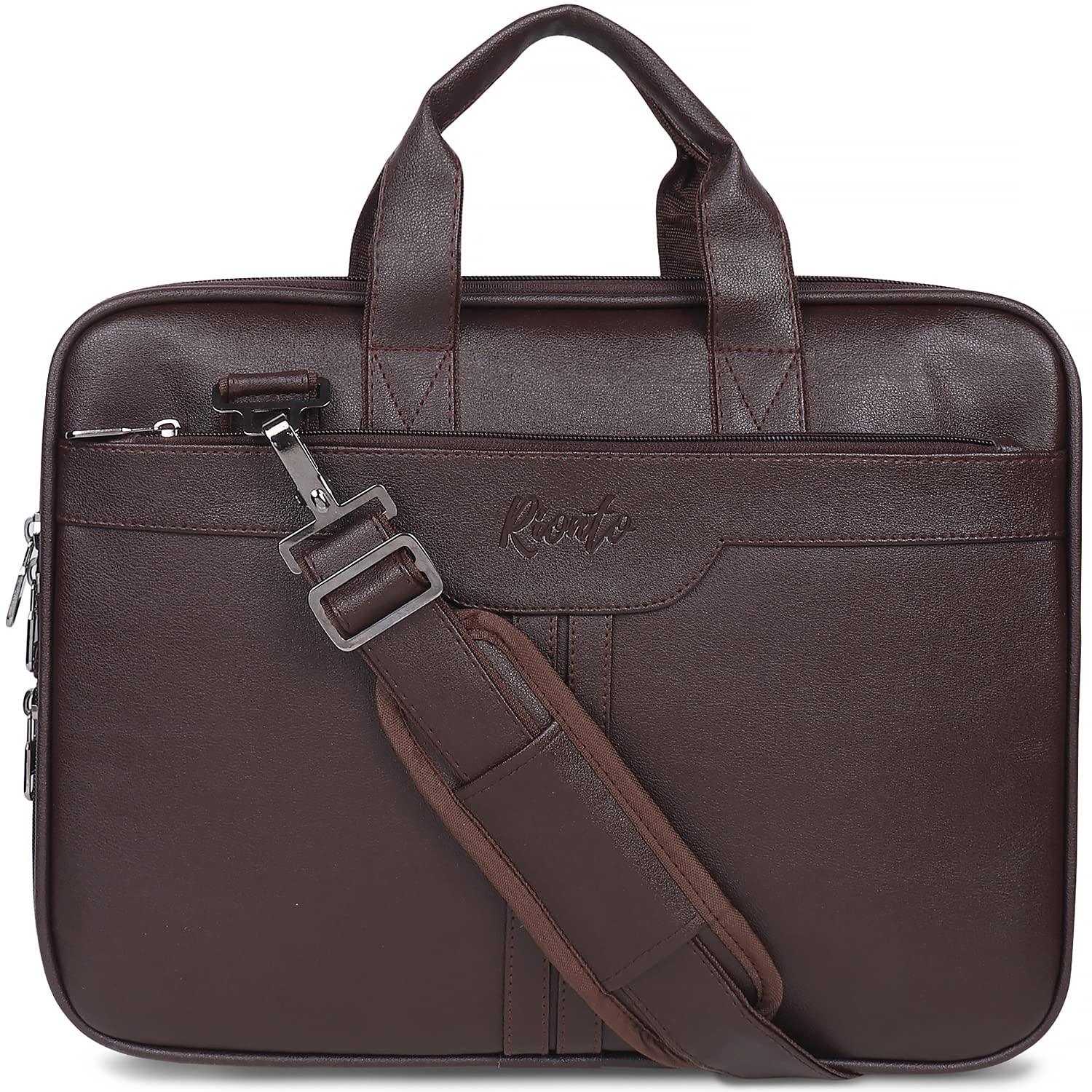 RIONTO Messenger Bag - Durable Crossbody Shoulder Bag for Men and Women | PU Leather bag for Work, Travel and Everyday Use| Fits Laptops up to 15 Inches | Multiple Pockets | Adjustable Strap, Brown, M