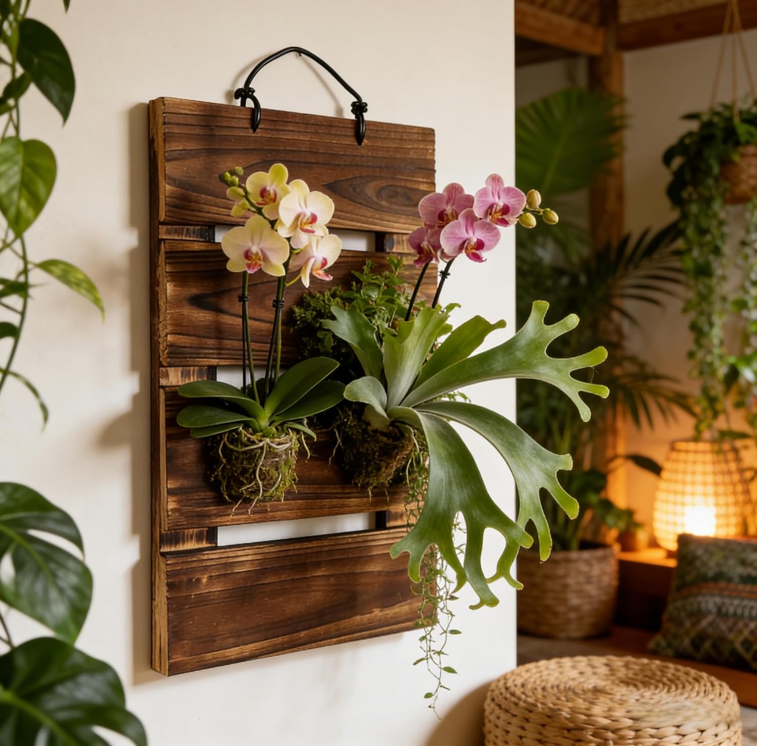 Staghorn Fern Mounting Board Kit Wooden Wall Planter Hanging Plant Holder for Vertical Plant,Platycerium, Orchids,Succulents(Rectangular)