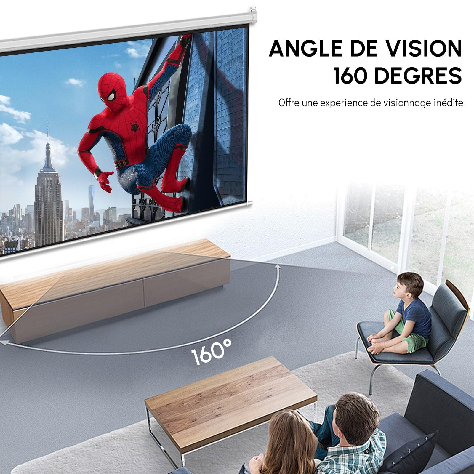Fabulcozy Écran de Projection Motorisé Électrique 4:3 84 Pouces 171x130 cm Fixation Mur Plafond Home Cinéma