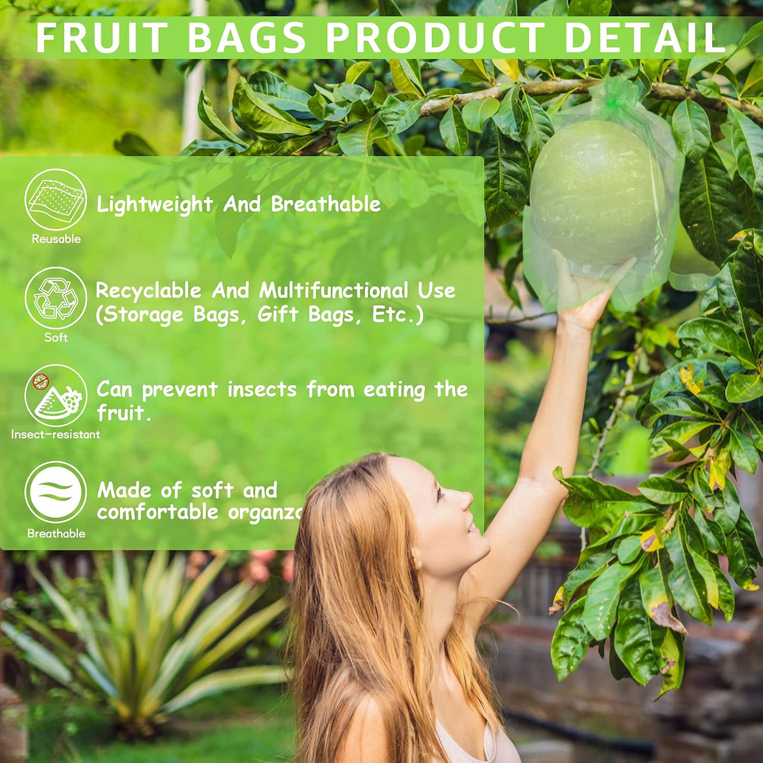 MIXC 100 Pcs Fruit Protection Bags, 12''×16''Fruit Netting Bags for Fruit Trees Fruit Cover Mesh Bag with Drawstring Netting Barrier Bags for Plant Fruit Flower