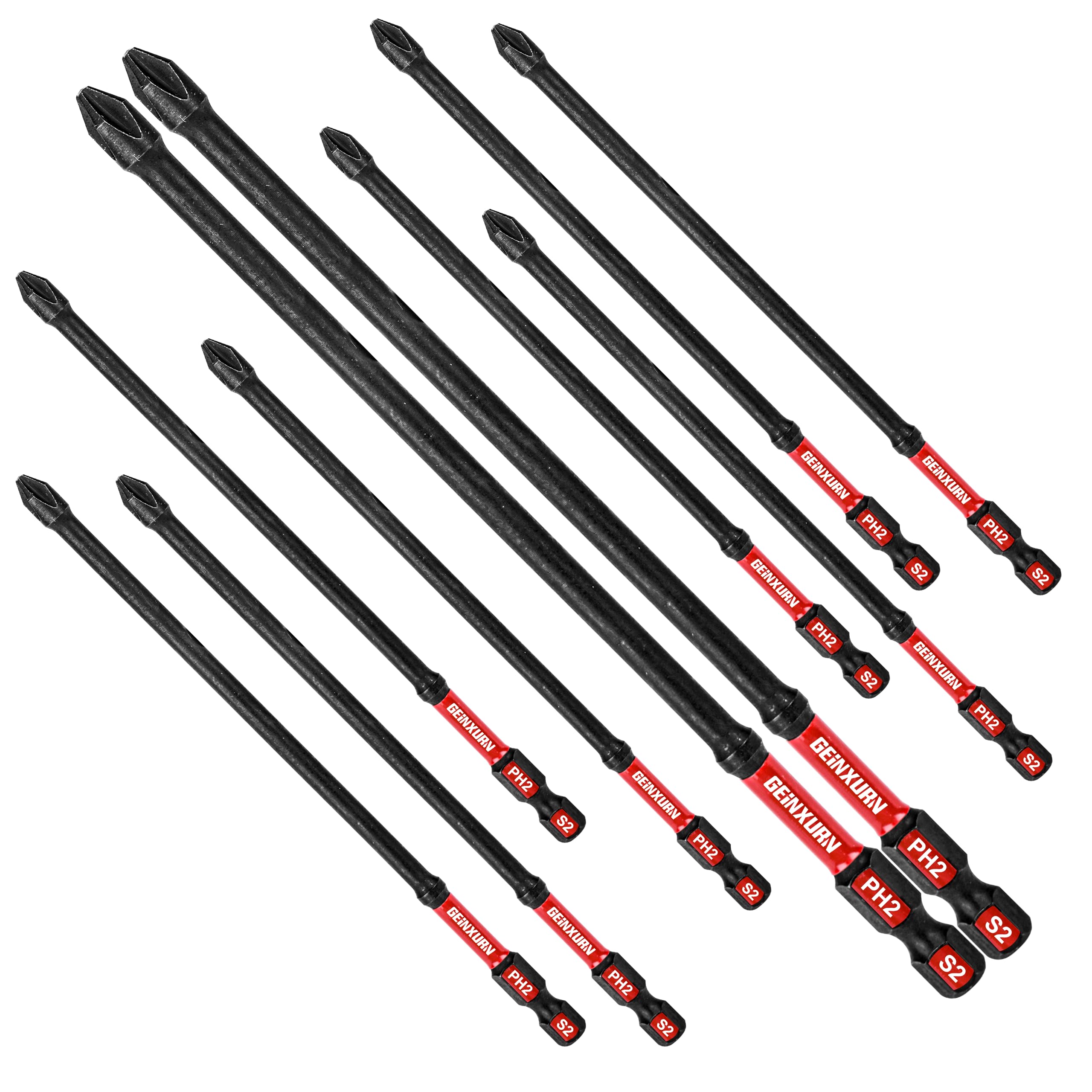 Geinxurn Impact Tough #2 Phillips 6 in. D2 Steel Long Extension Insert Driver Bits,10Pack 1/4 Inch Hex Shank Long Cross Magnetic PH2 Screwdriver Bits