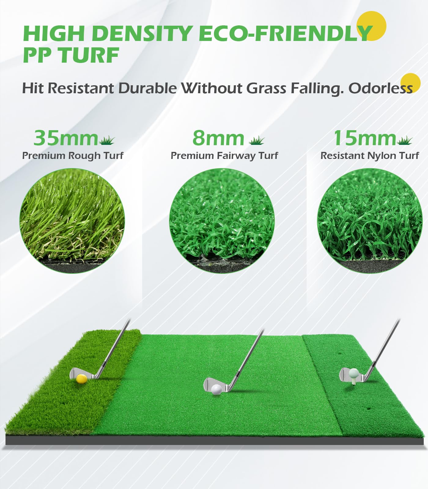 Golf Mat: Indoor/Outdoor Golf Hitting Mat, 5x4ft Premium Impact Golf Backyard Driving Swing Practice Mat with Fairway Turf Rough Turf and Tee Turf, Gifts for Men/Boys/Golfers