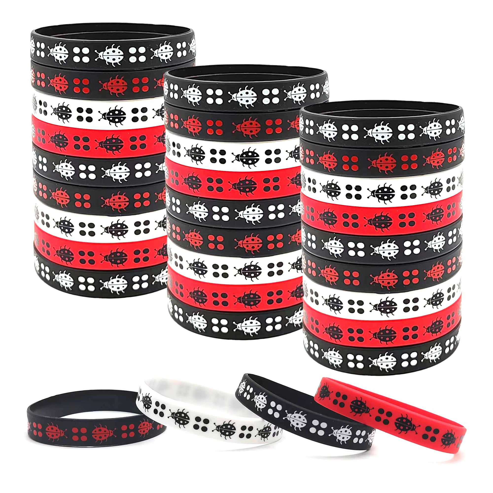 ATSMOICY 24PCS Ladybug Silicone Bracelets Wristband Party Favors -Beetle Theme Decorations Birthday Baby Shower Supplies Carnival/Events/Prize