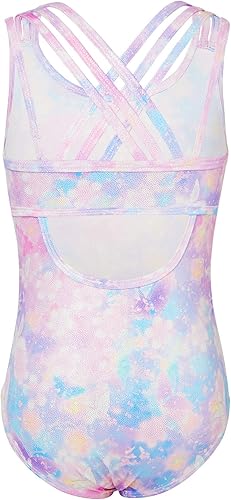Vieille Leotardo de gimnasia para niñas, tirantes cruzados, unitardos en la espalda, ropa brillante de ballet para bailar, 3-9T