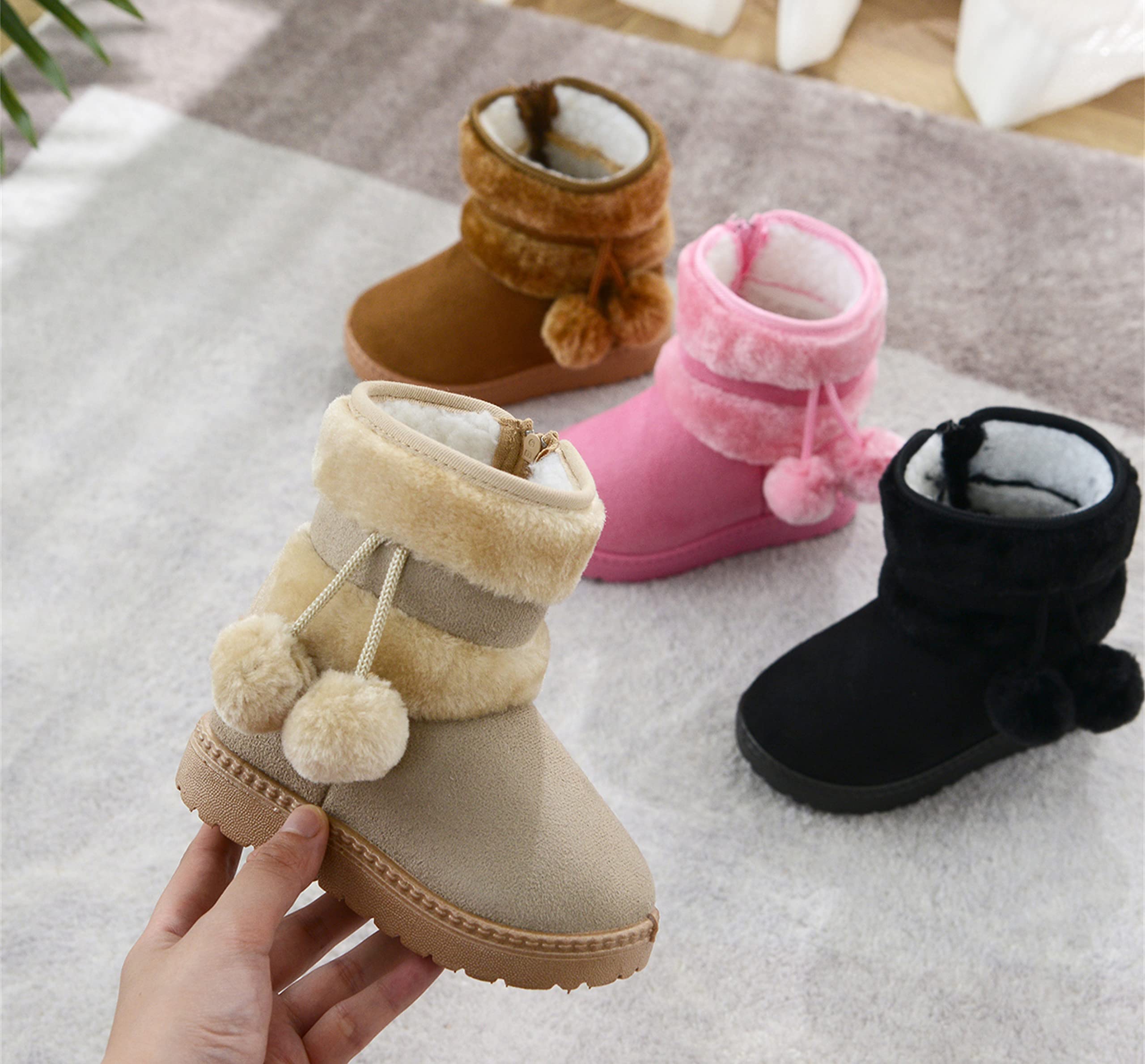 Filles Bottes de Neige Antidérapant Sole Souple Bottes d'hiver Bébé Fourrure Doublé Antidérapant Chaud Bottines / 152 Beige 20 EU = Étiquette 21