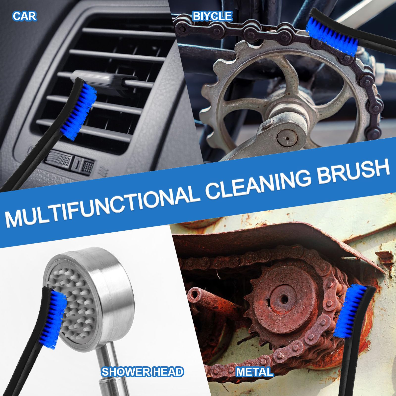 TIESOME Double-Ended Nylon Detailing Crevice Brushes 7Inch All Purpose Small Cleaning Brush Stiff Bristles Brushes (Blue) - Image 4