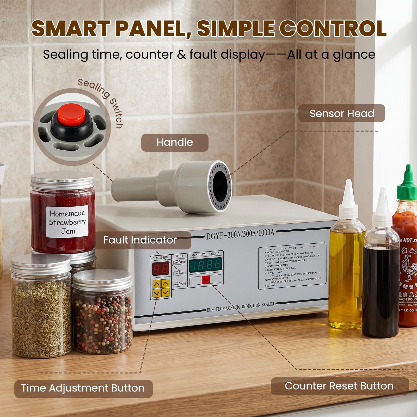 NEWTRY Sellador de inducción manual Máquina de sellado de tapa de botella de mano Ajuste automático de potencia Diámetro pequeño 10-50mm (220V)