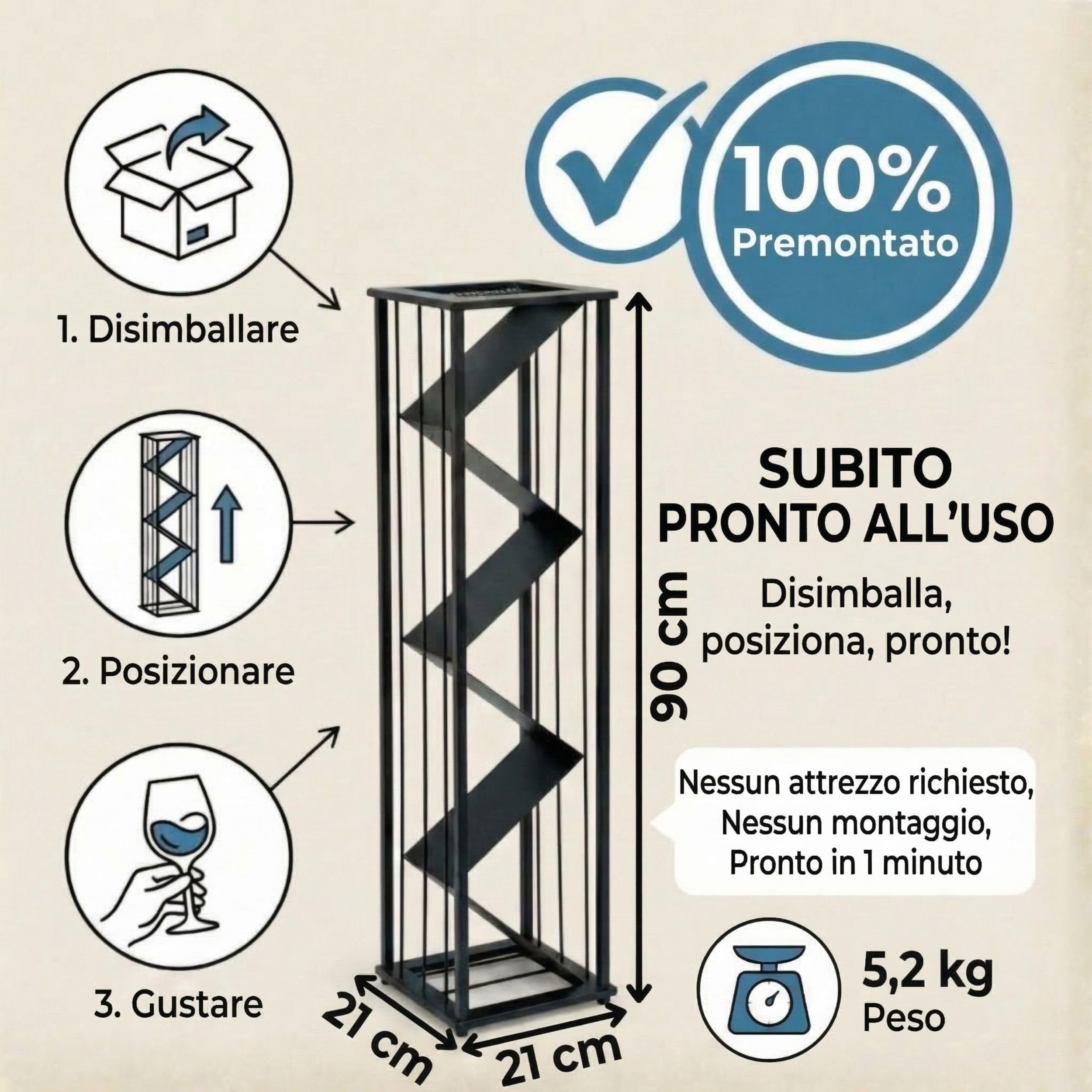 DanDiBo Portabottiglie in metallo, colore nero, 96693