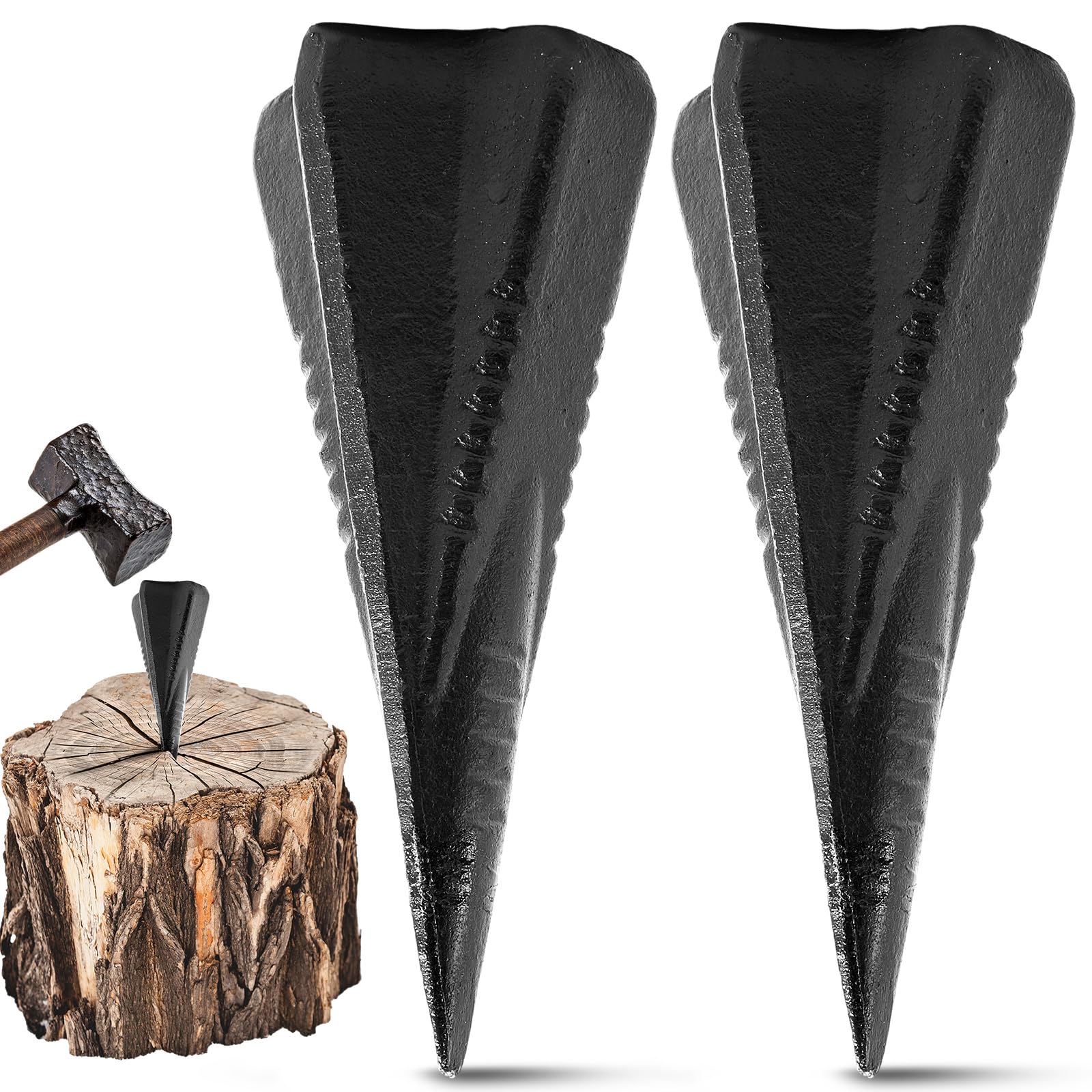 2 pezzi 1,8 kg manuale ceppo legno cuneo 17,8 cm in acciaio diamante cuneo design 4 direzioni divide legna da ardere in 4 pezzi meno sforzo manuale Maul, nero (nero)