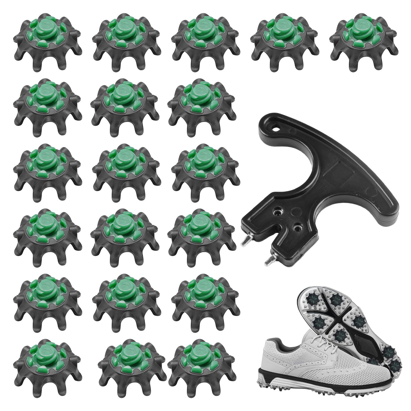 20Pcs Golf Shoe Spikes，Golf Spikes,20Pcs Replacement Spikes For Footjoy with 1Pcs Shoe Cleats Wrench fit Foot Fast Lok Twist 3.0 System Joy (Black Green)