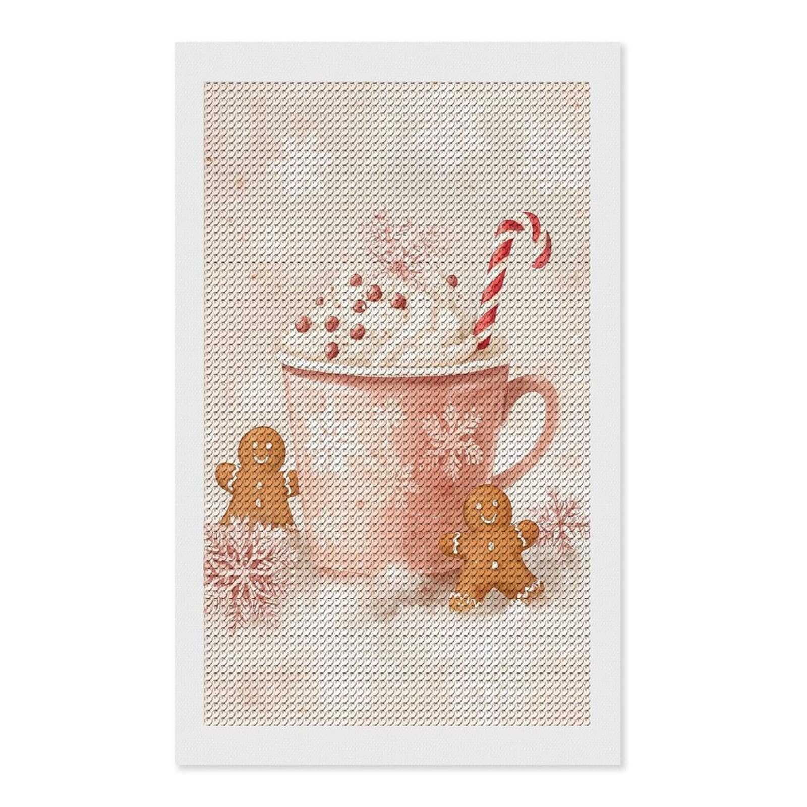 Junmoney Watercolor Christmas Cocoa with Gingerbread Men Round Drill Diamond Painting 12"x20", Handmade Wall Decor, Modern Decor, Aesthetic Room Decor, Easy Craft Set
