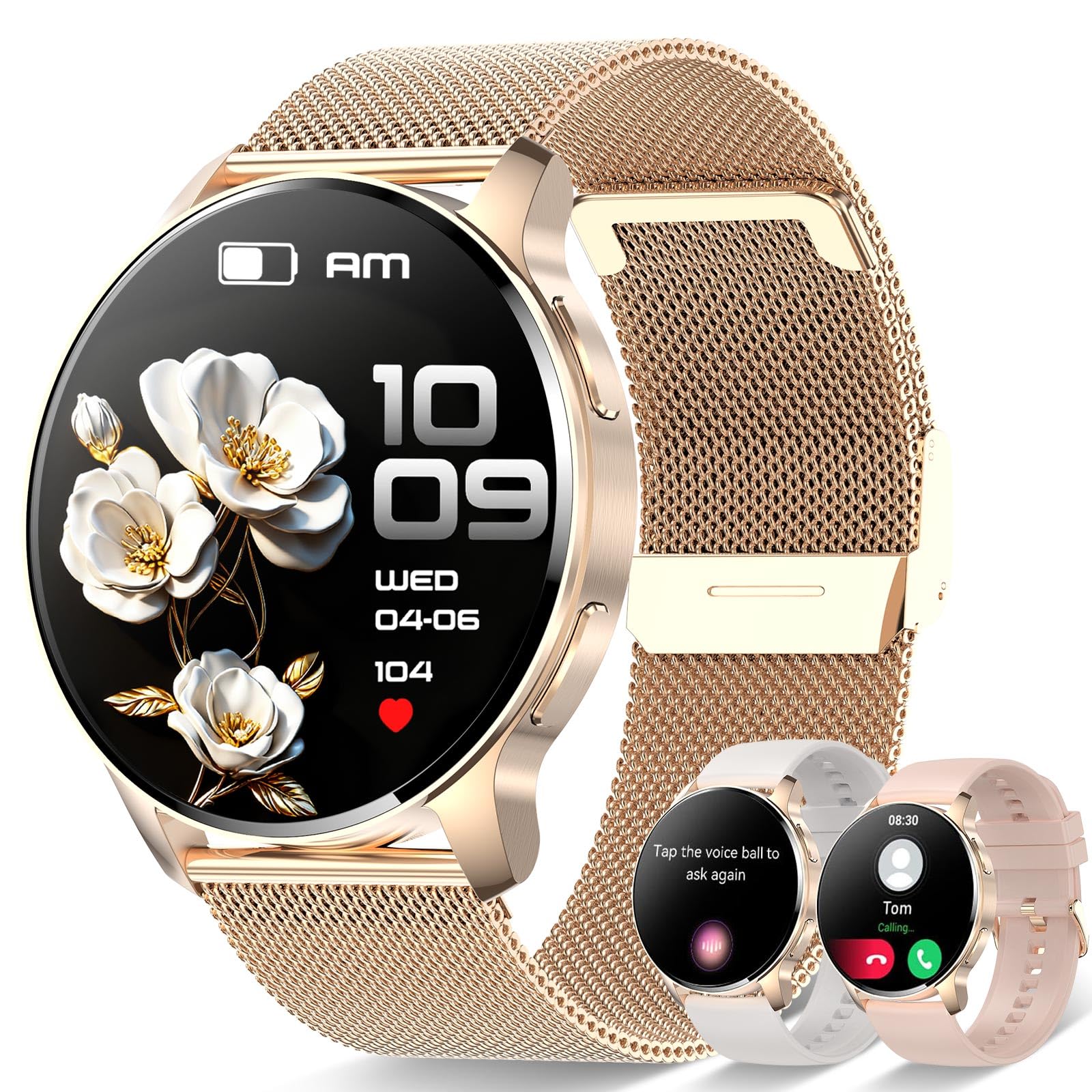 Lefitus Smartwatch Donna Orologio Chiamate e Risposta Bluetooth, 1,32'' HD iOS Android Orologio Tracker Fitness con Musicale Cardiofrequenzimetro Monitor SpO2 Sonno Contapassi Cronometro Smart Watch