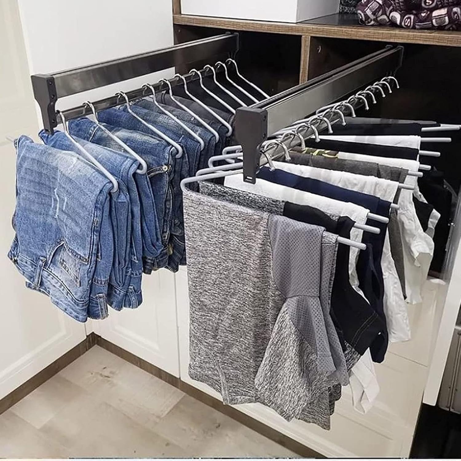 Extendable Pull-Out Closet Rod - Adjustable Clothes Hanger Rail, Wardrobe Trousers Rack 30-80cm, Closet Organizer for Pants & Coats, Max Load 25kg (B, 300MM/11.8IN)