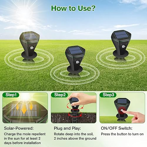 Miniatura 5 de Repelente ultrasónico de topos para exteriores, repelente de topos actualizado 2024, alimentado por energía solar para césped, jardín, patio,