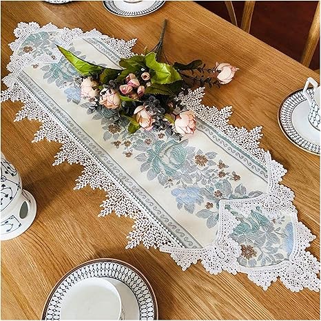 Amazon 豪華 テーブルランナー 表ランナー手作りの芸術トップの装飾結婚式tablerunners表リネンダマスク影響シャンパンテーブルランナー 優雅 テーブルクロス Asddd Color Blue Size 35 0cm テーブルランナー オンライン通販