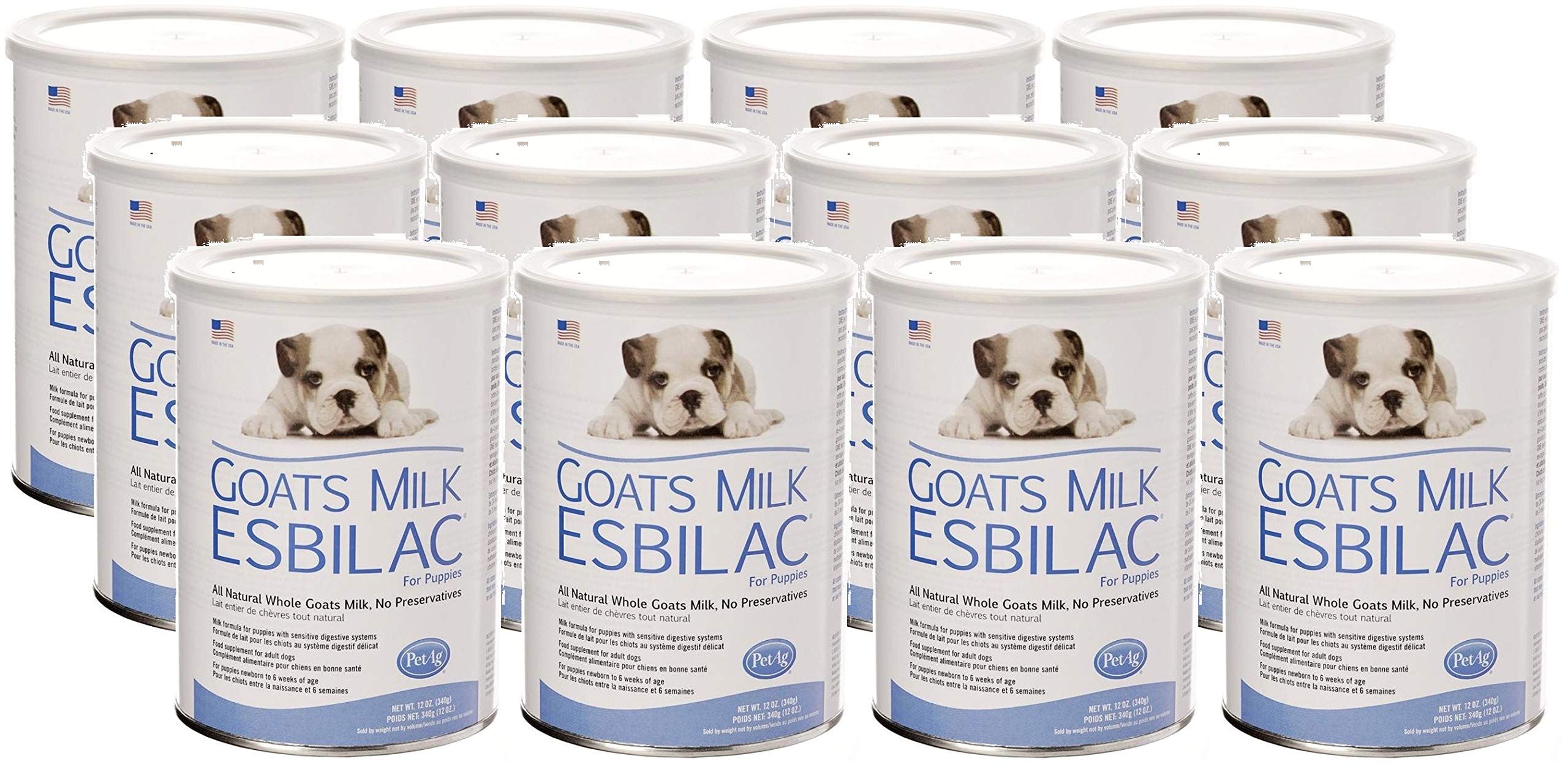 Pet Ag 12 Pack of Goat's Milk Esbilac Powder for Puppies, 12 Ounces Per Canister