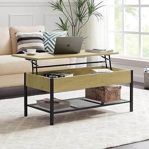 Miniatura 2 de Vibe & Dine Mesa de centro elevable con compartimento oculto y estante de almacenamiento, mesa central de madera para sala de estar, oficina, sala