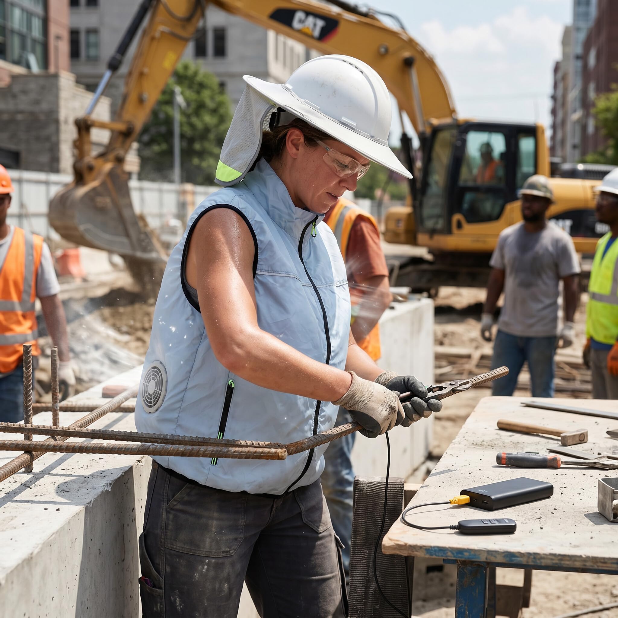 Eujgoov Kühlweste mit USB Lüfter für Handwerker Sommer Arbeit XL | 3-Stufig Verstellbar, Polyester, Atmungsaktiv, Leise Motoren, Für Baustelle Garten