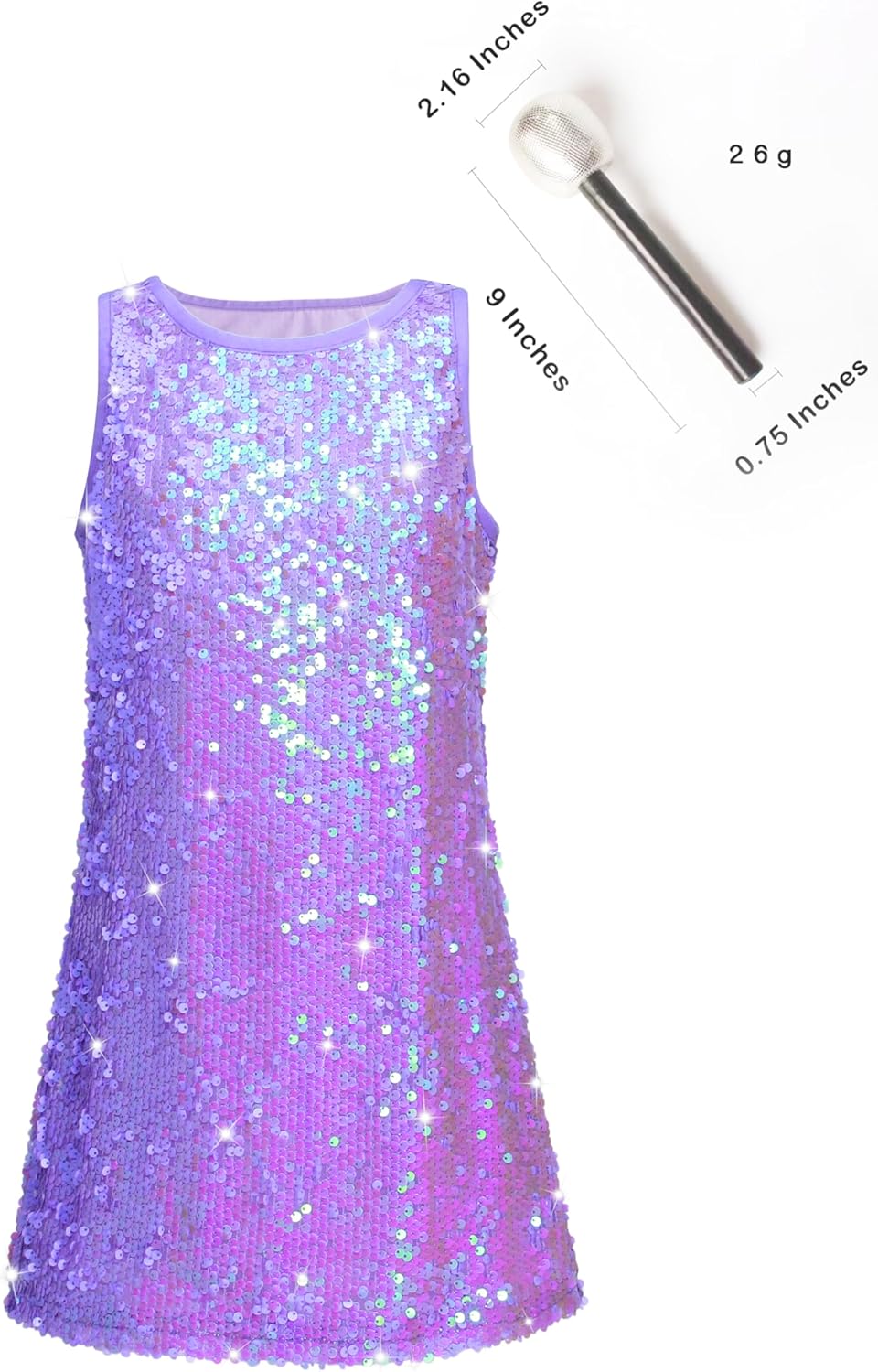 Girls Sequin Dress Sparkly Sleeveless Costume Prom Concert Party Outfit with Glitter Microphone Prop