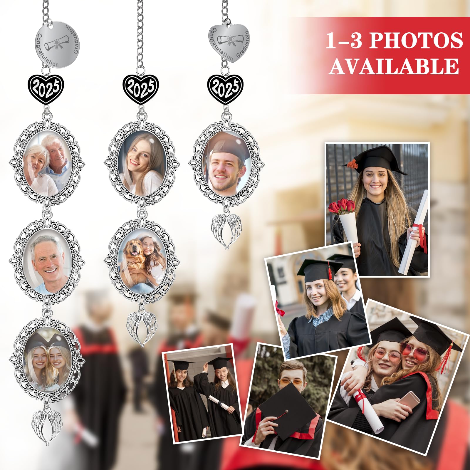 Custom Graduation Tassel Photo Charm Personalized Memorial Tassel 2025 with Angel Wings for Cap Ceremony Picture Decoration Him Her Gifts-3 Pictures