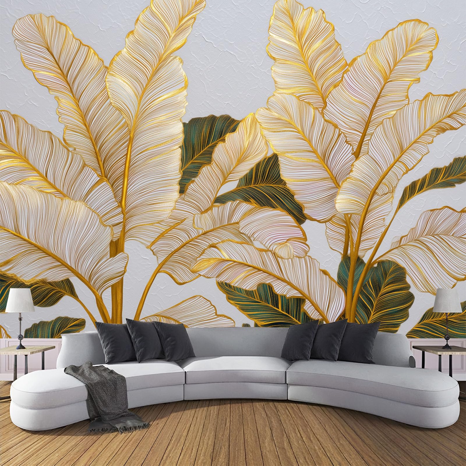 Papier Peint Feuille de Bananier Jaune Doré Plante Murale Panoramique