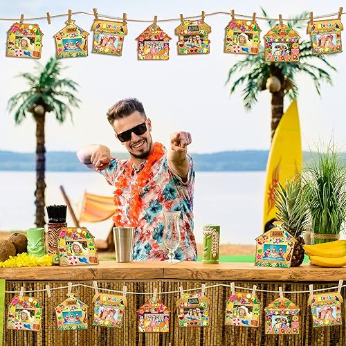 Miniatura 6 de Kigley Paquete de 24 marcos de fotos de verano para manualidades, manualidades hawaianas para niños, Aloha Tiki Bar DIY marco de fotos con