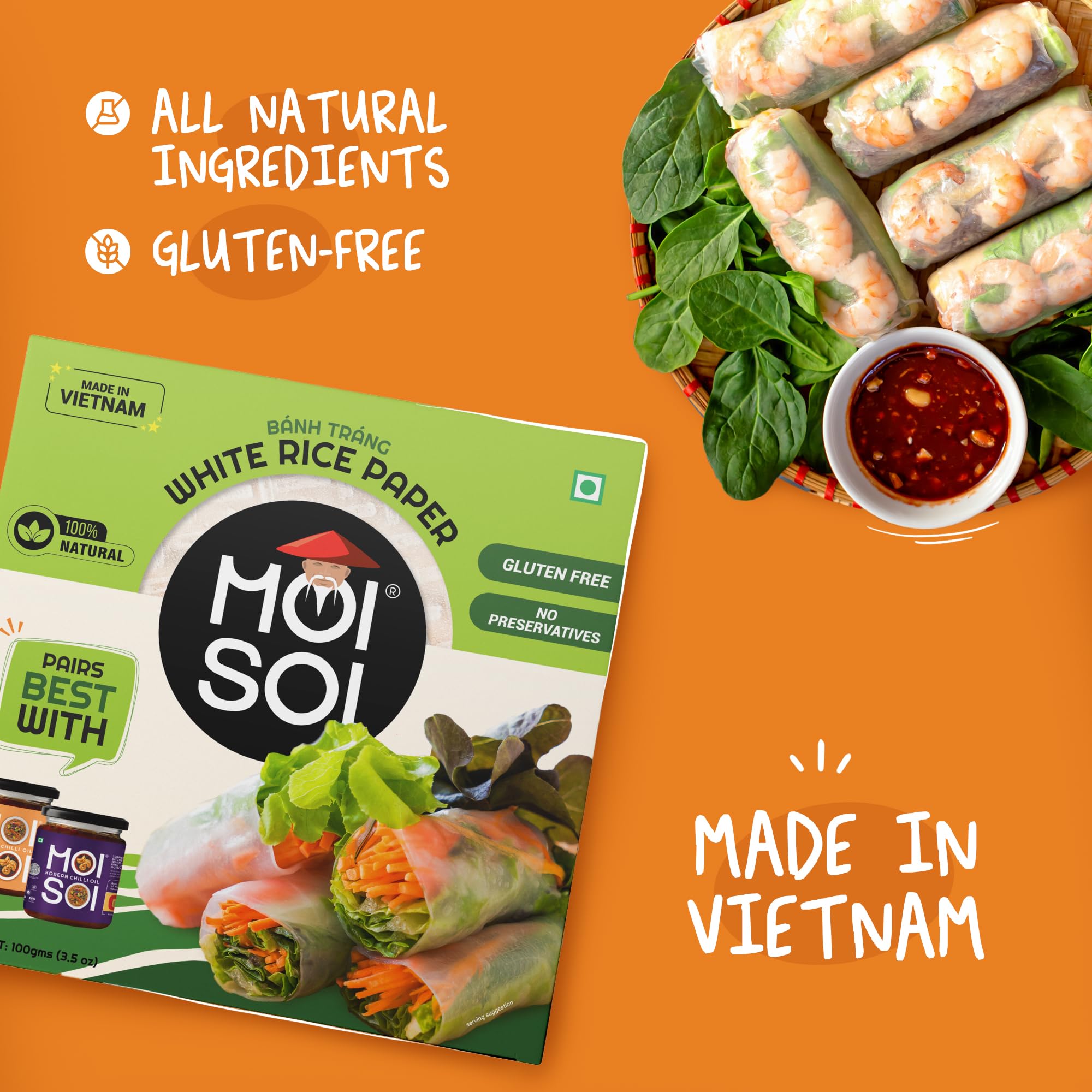 MOI SOI Vietnamese White Rice Paper (BÁNH TRÁNG), 100g (Gluten Free | No Preservative) - Image 5 thumbnail