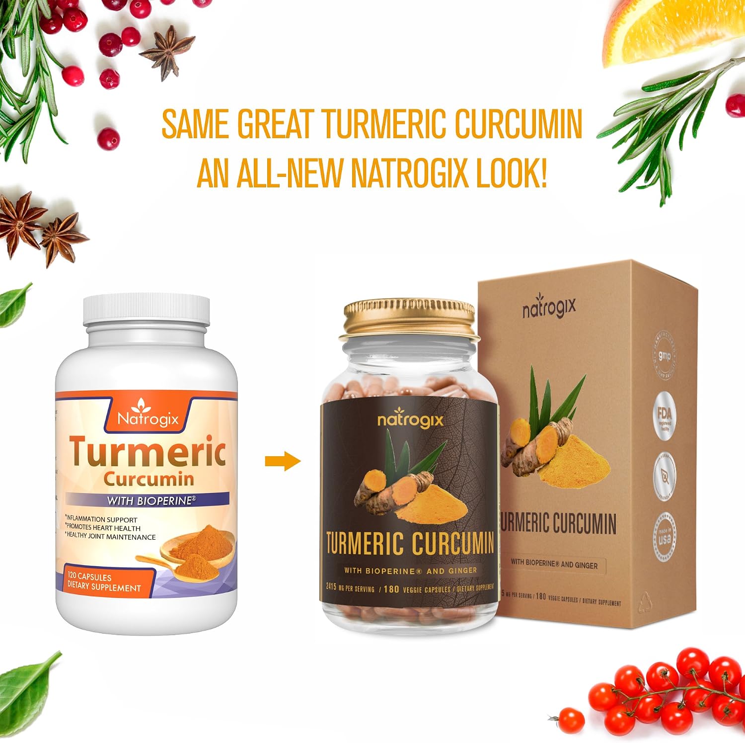 Turmeric Curcumin with Bioperine & Ginger 2415mg/Serving 180 VCaps by Natrogix - Best Vegan Joint Pain Relief, Anti-inflammatory, Antioxidant with 95% Standardized Curcuminoids Supplement/Free E-Book