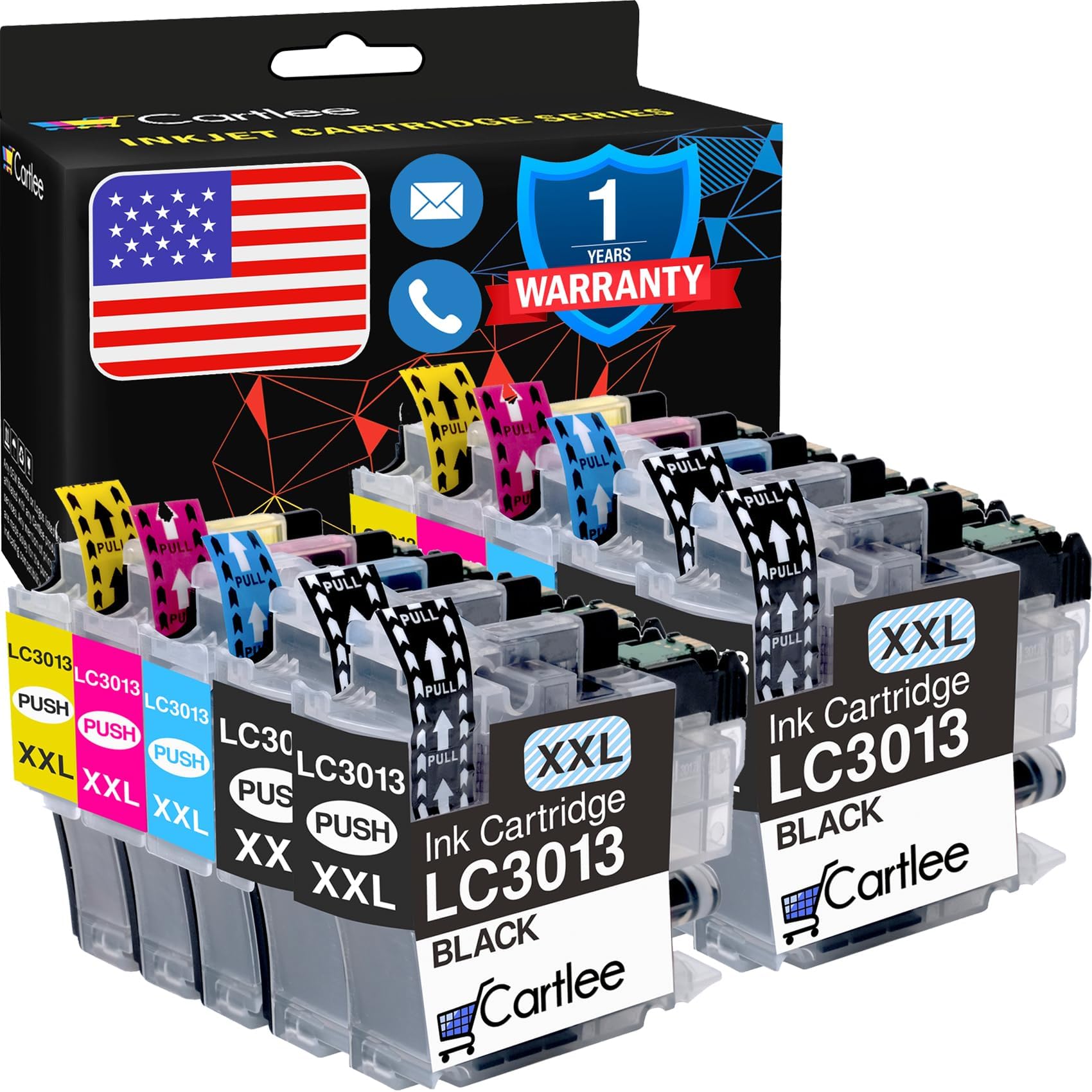 Cartlee 10-Pack Compatible Ink Cartridges Replacement for Brother LC3013 LC-3013 Ink Cartridges BK/C/M/Y LC3011 for Brother LC3011 LC 3013 Printer (4BK, 2X C/M/Y)