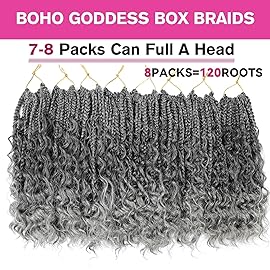 Wodun Goddess Box Braids Crochet Hair 10 Inch, Box-Braids Crochet-Hair For Black Women Pre Looped Bohemian Box Braiding with Curly Ends(10inch,8 Packs, Tgrey)