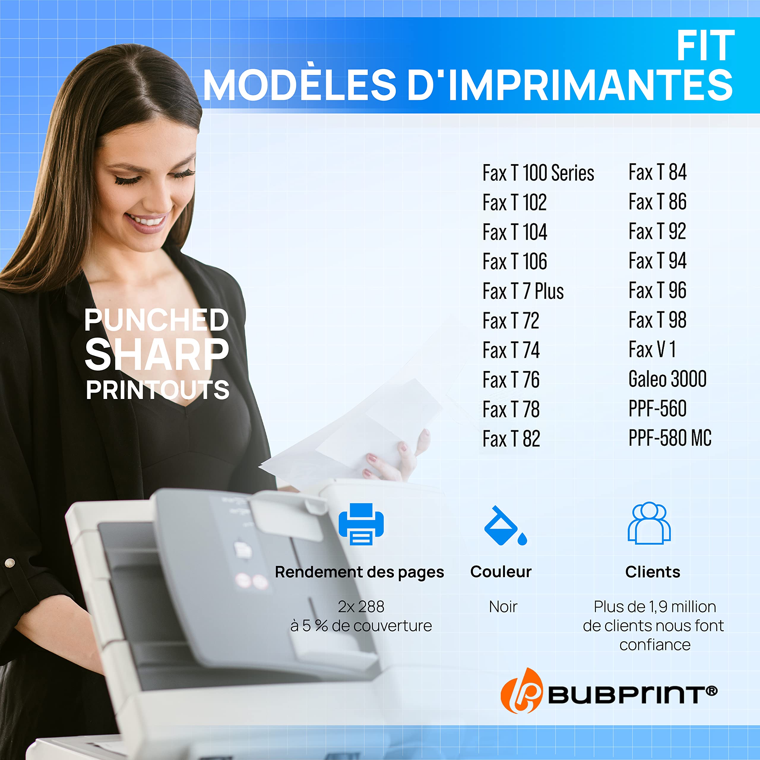 Bubprint 2 Rouleaux de Transfert Thermique Compatible Brother PC-72RF PC72RF Fax T102 T104 T106 T72 T78 T92 T98 V1 Noir