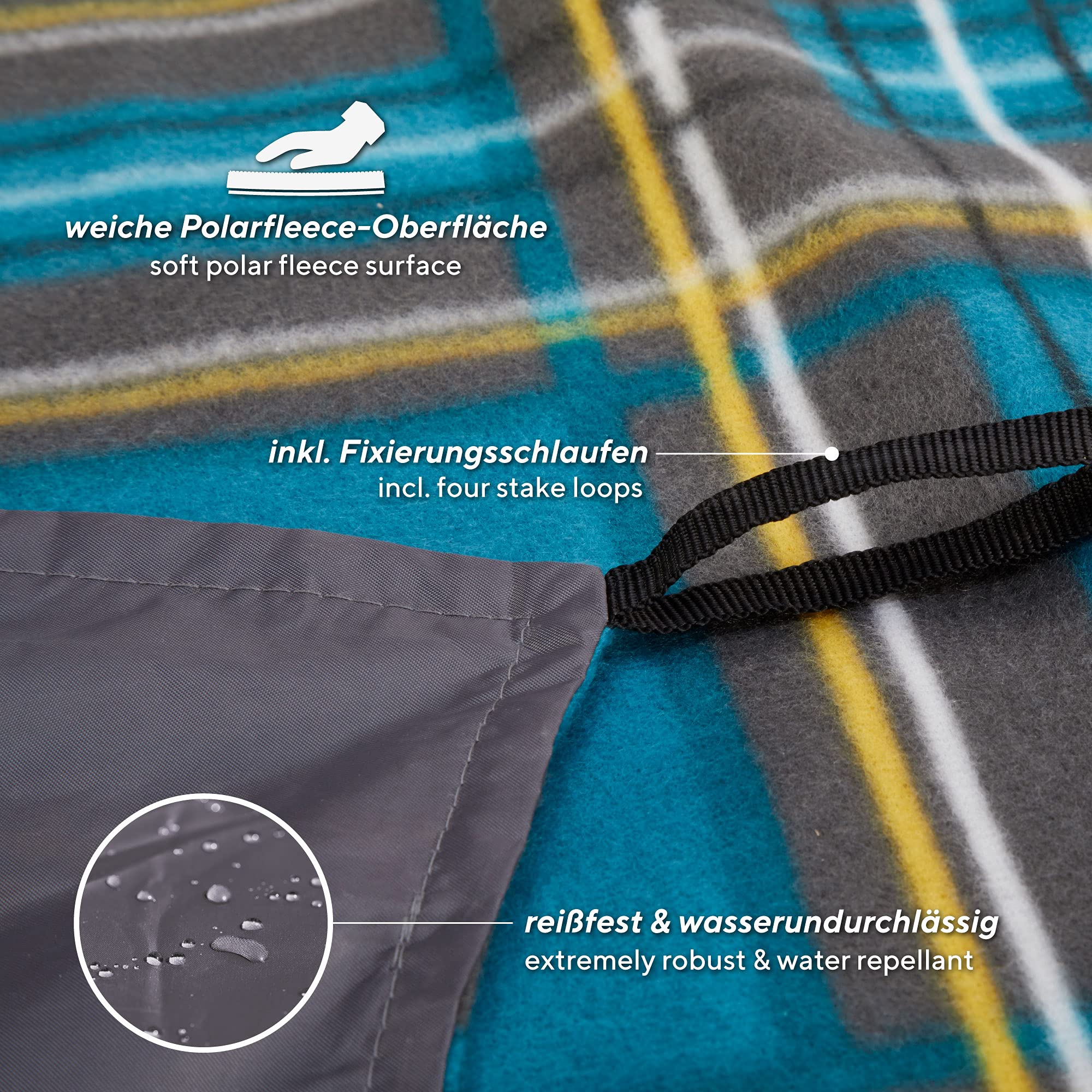 Couverture De Pique-nique XXL 200x200 Cm Imperméable - 3 Couches, Pliable, Transport Facile - Pour Plage, Camping, Jardin