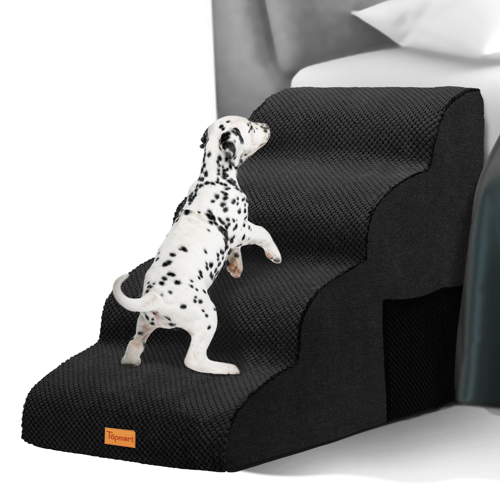 Topmart High Density Foam Dog Steps 4 Tiers,Extra Wide Deep Pet Steps,Non-Slip Dog Stairs Ramp for Bed,Soft Foam Cat Ladder,Best for Older Injured,Older Pets,Cats with Joint Pain