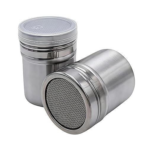 2-Piece Set Stainless Steel Powdered Sugar Shaker Duster with Fine