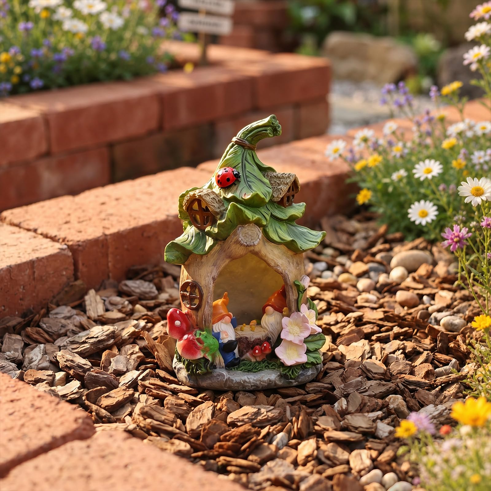 Statue da giardino per casa delle fate all'aperto, accessori con luci solari gnomi giardinaggio, regali di compleanno per donne, mamma, nonna, scultura per casa, decorazioni da giardino per cortile,